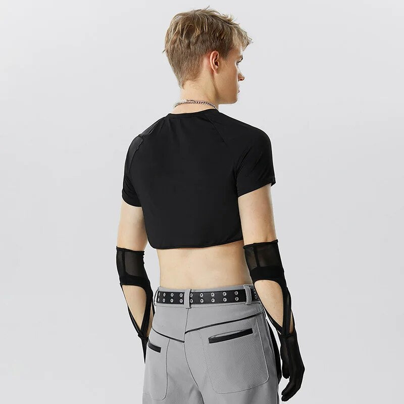 Mesh Cut-Out Crop Top + Gloves Set