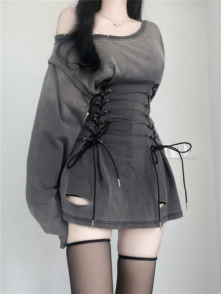Denim Lace-Up Micro Dress