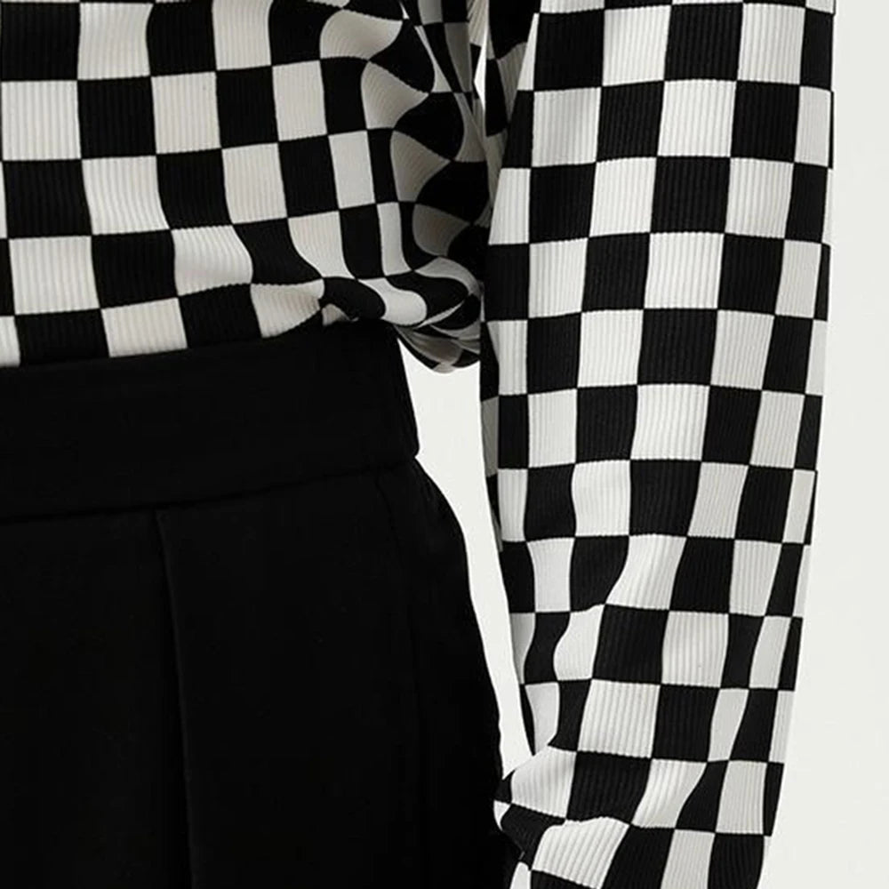 Checkerboard Turtleneck Top