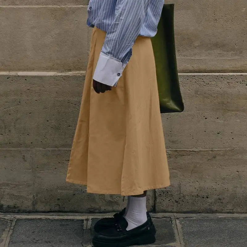 Pleated Khaki Maxi Skirt