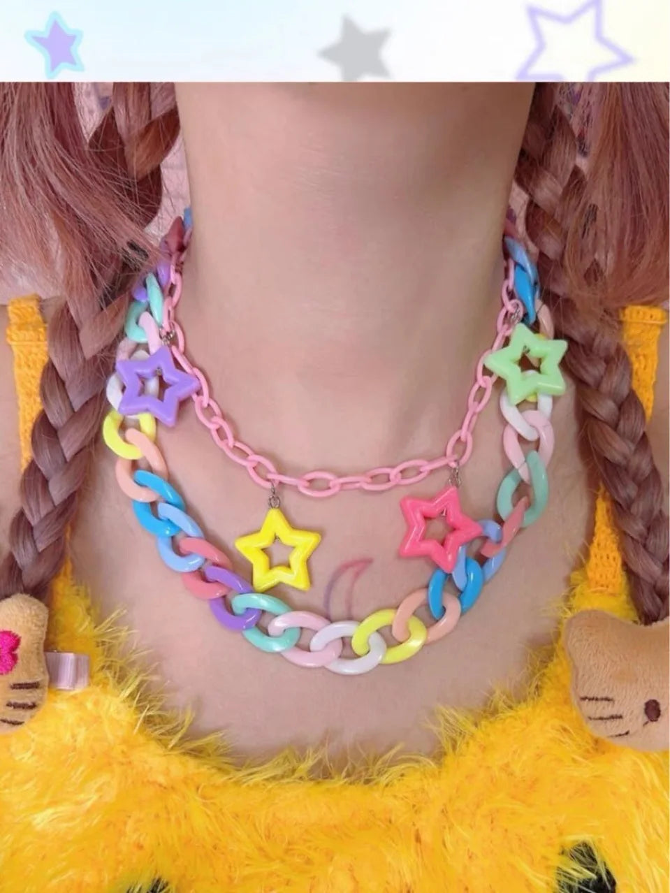 Pastel Rainbow Stars + Chains Necklace