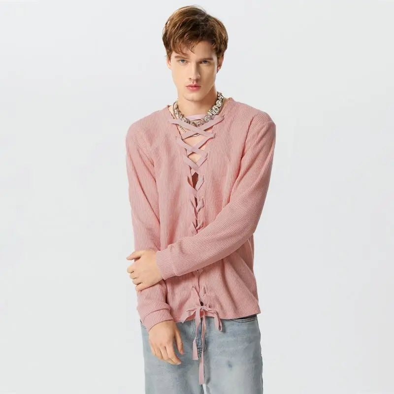 Pink lace up sweater outlet
