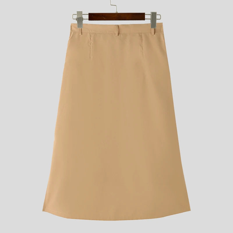 Pleated Khaki Maxi Skirt