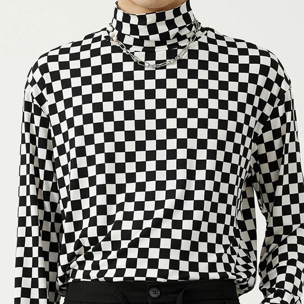 Checkerboard Turtleneck Top