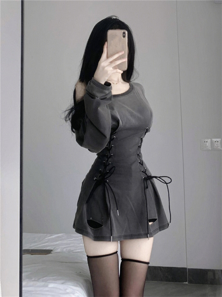 Denim Lace-Up Micro Dress