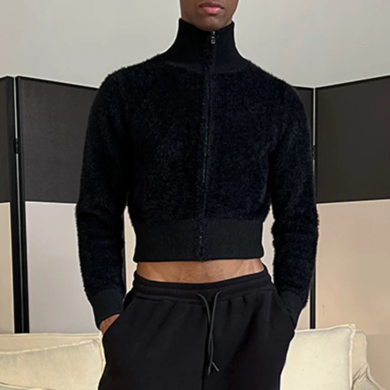 Sleek Faux Fur Zip-Up Sweater
