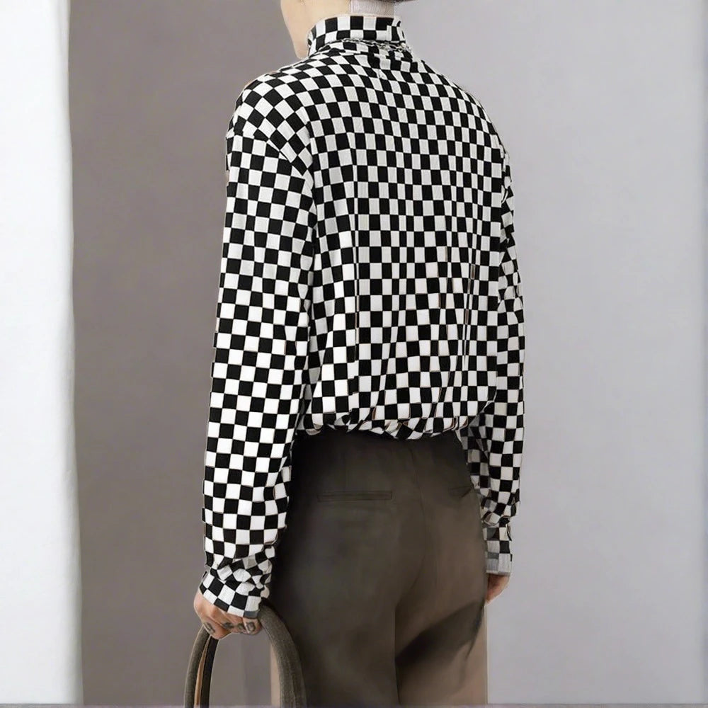 Checkerboard Turtleneck Top