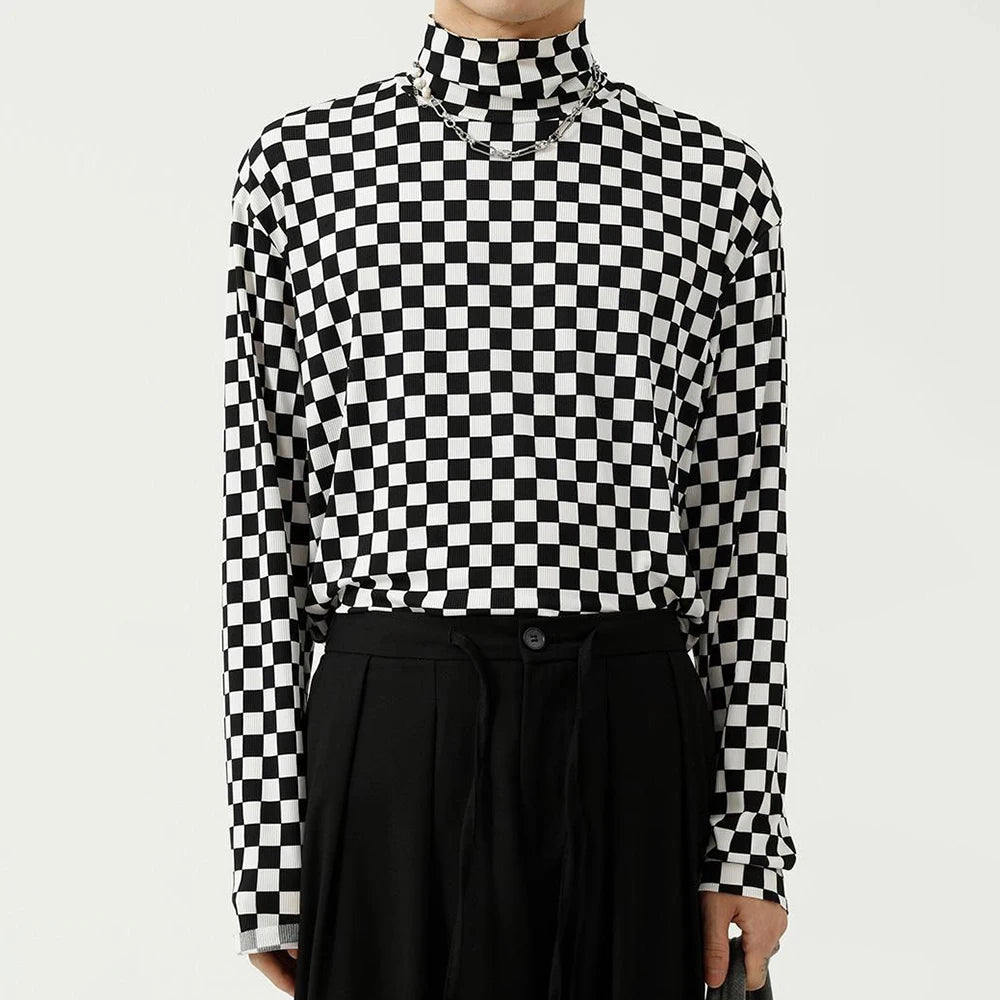 Checkerboard Turtleneck Top