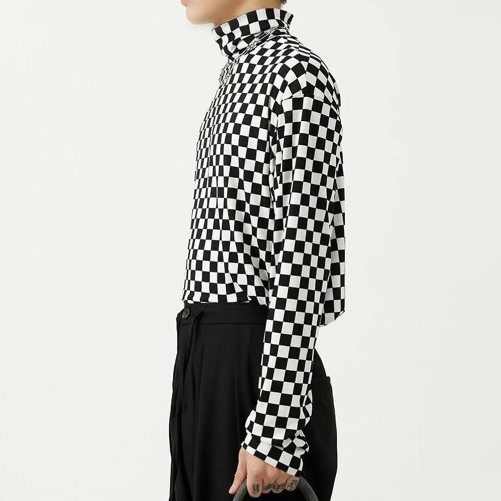 Checkerboard Turtleneck Top