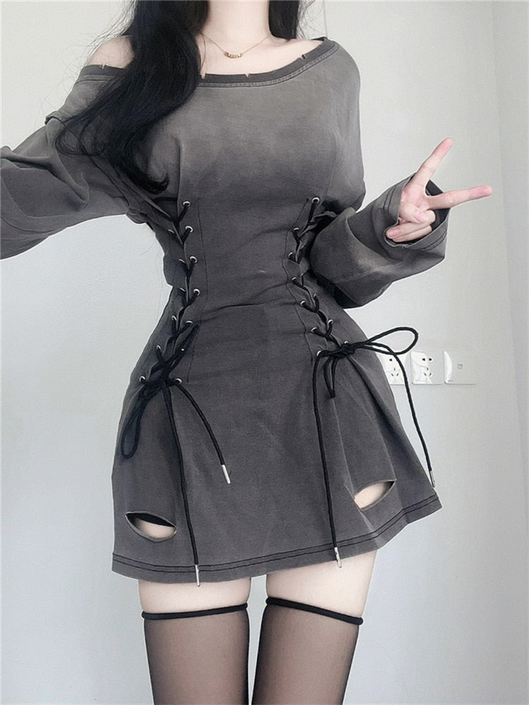 Denim Lace-Up Micro Dress