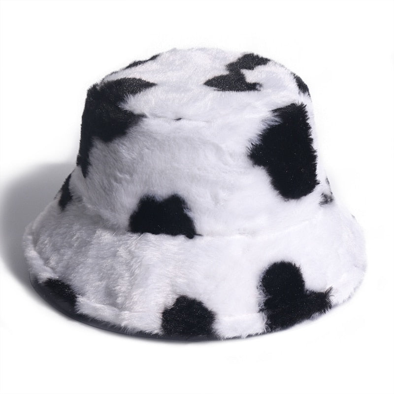 Faux Fur Cow Print Bucket Hat