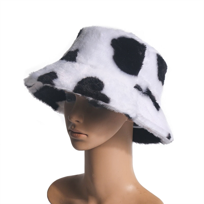 Faux Fur Cow Print Bucket Hat