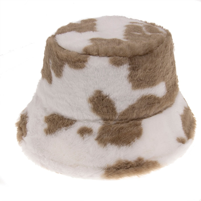 Faux Fur Cow Print Bucket Hat