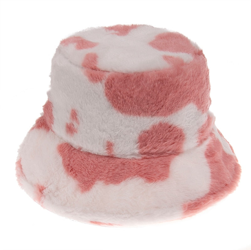 Faux Fur Cow Print Bucket Hat