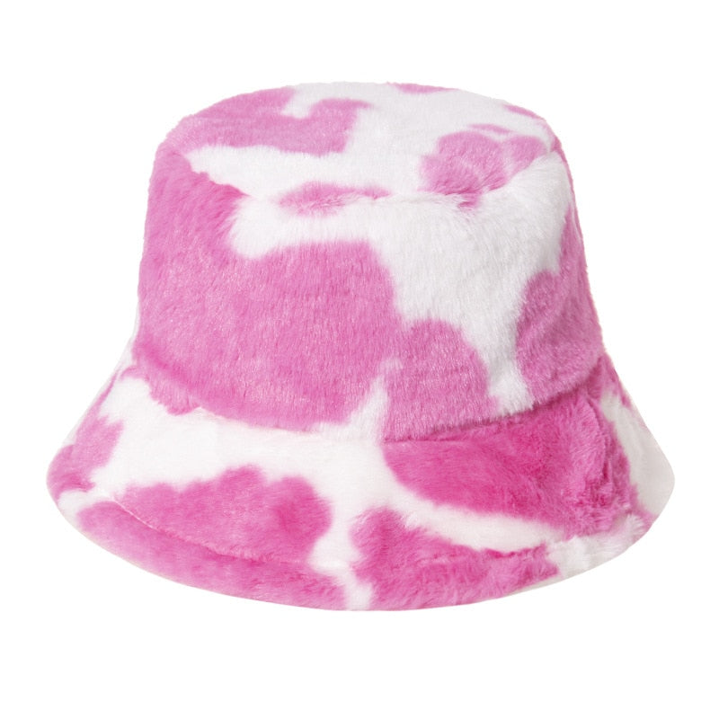 Faux Fur Cow Print Bucket Hat
