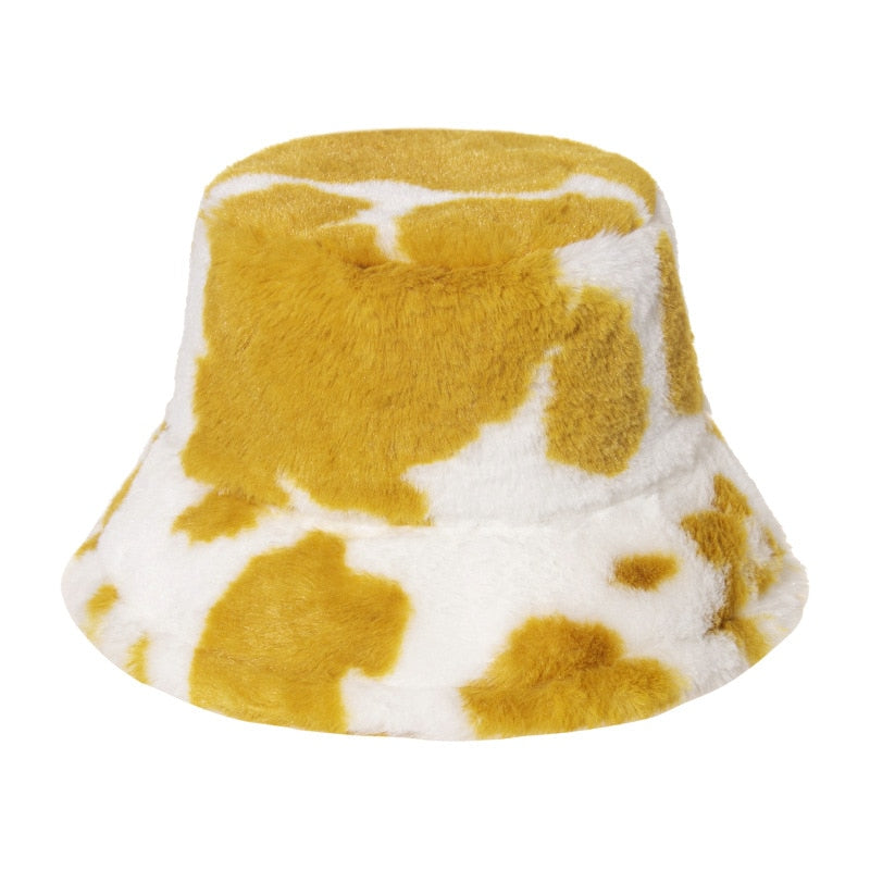 Faux Fur Cow Print Bucket Hat