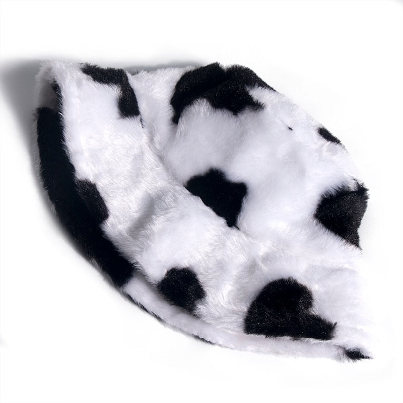 Faux Fur Cow Print Bucket Hat