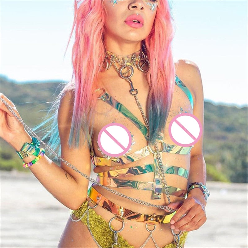 Holographic Harness Top and Choker Set