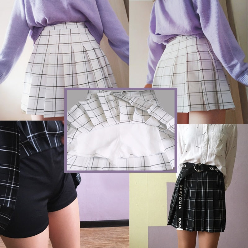 Pleated Plaid Mini Skirt