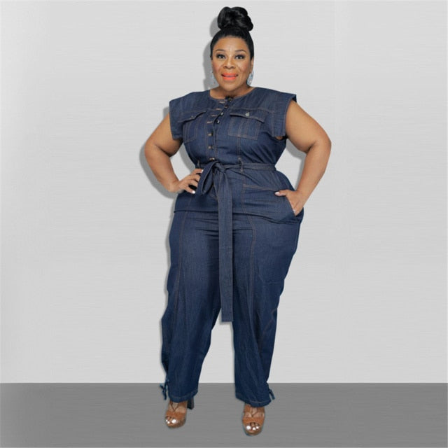 Plus Size Denim Style Jumpsuit