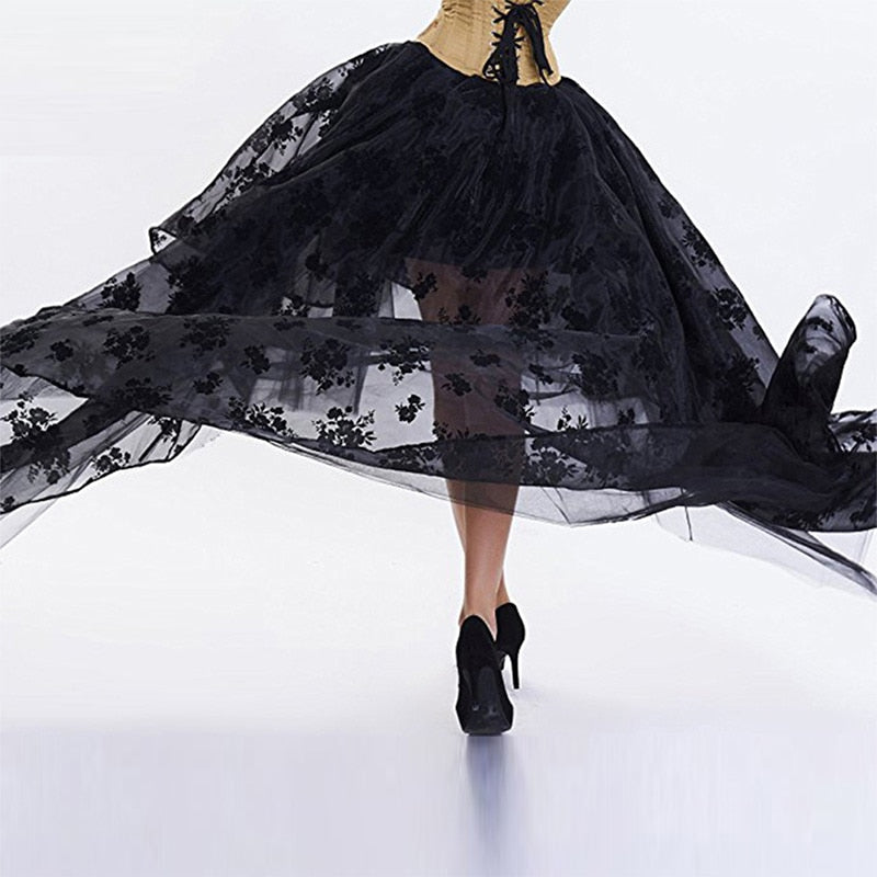 Floral Tulle High-Low Skirt