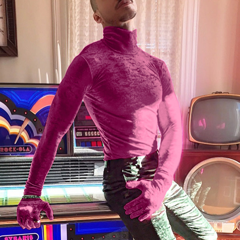 Velour Glove Sleeve Turtleneck Top