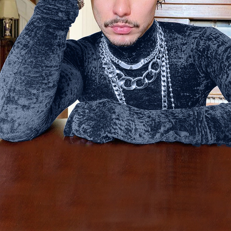 Velour Glove Sleeve Turtleneck Top
