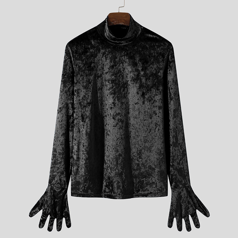 Velour Glove Sleeve Turtleneck Top