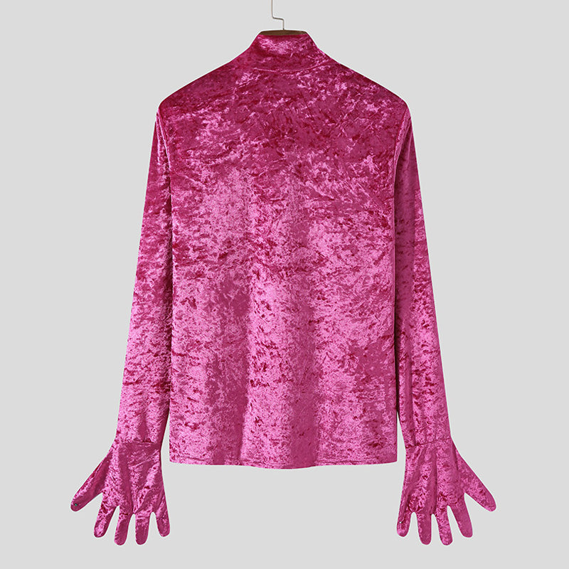 Velour Glove Sleeve Turtleneck Top