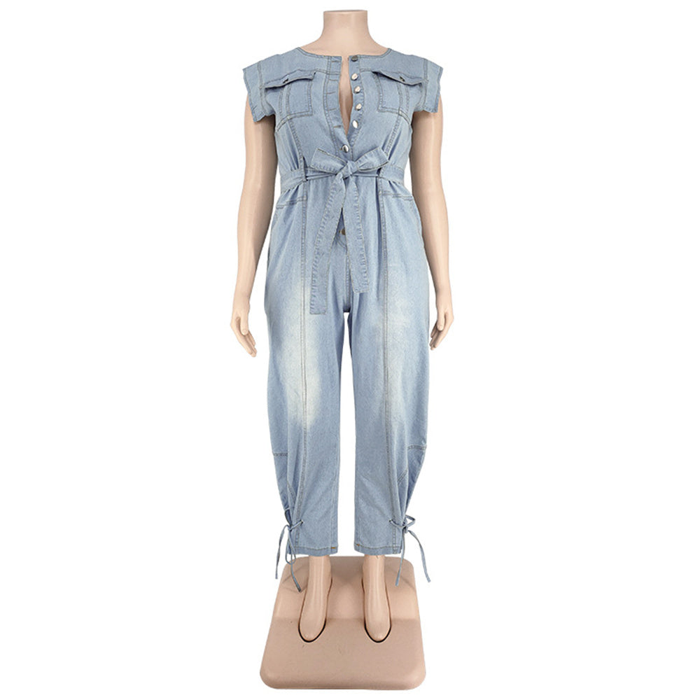 Plus Size Denim Style Jumpsuit