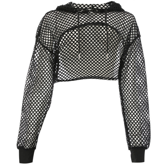 Mesh Hooded Crop Top