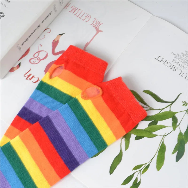 Rainbow Stripe Fingerless Gloves