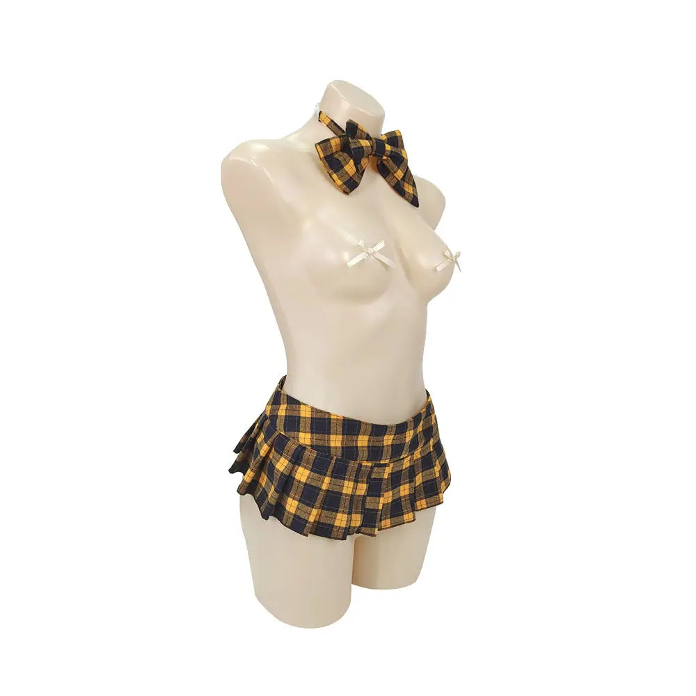 Plaid Micro Skirt + Bowtie Set