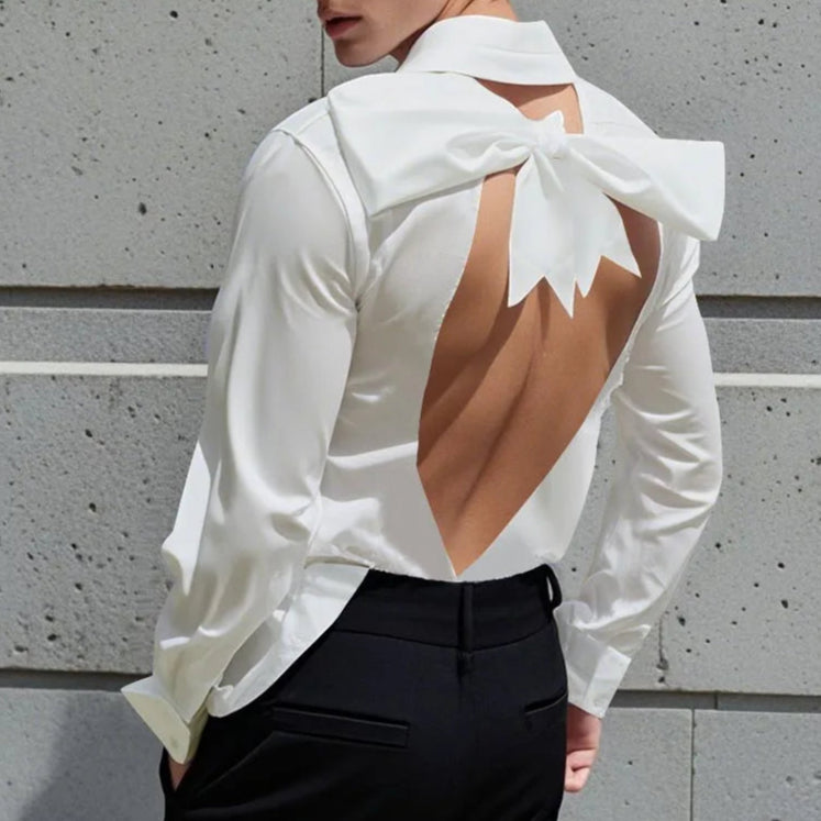 Backless Bowtie Button Down Top