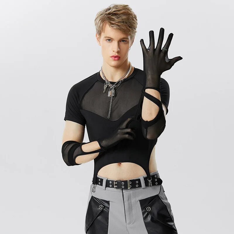 Mesh Cut-Out Crop Top + Gloves Set