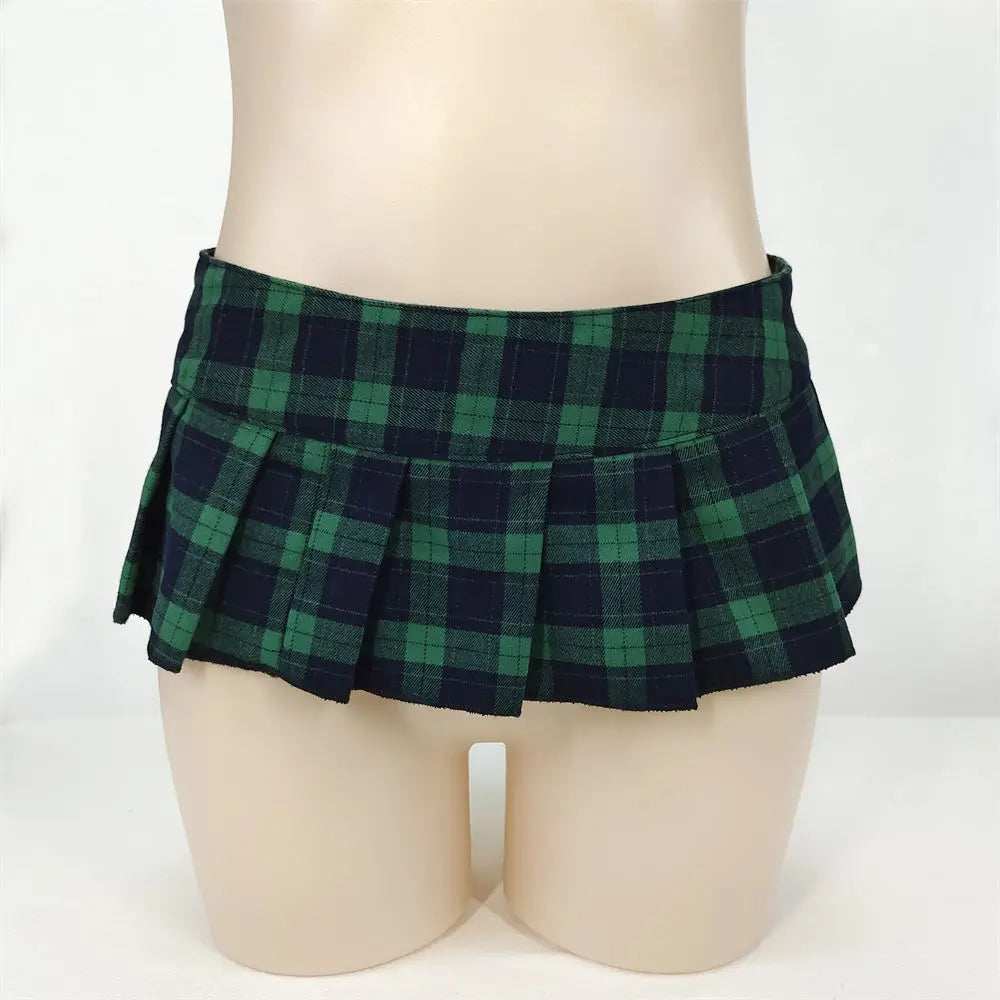 Plaid Micro Skirt + Bowtie Set