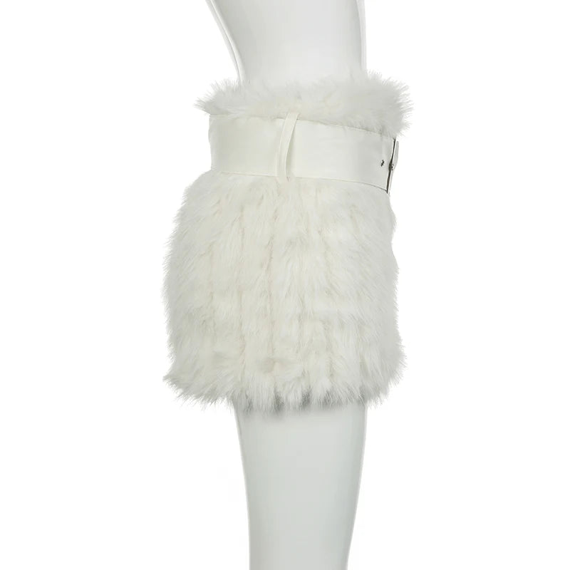 Belted Faux Fur Mini Skirt