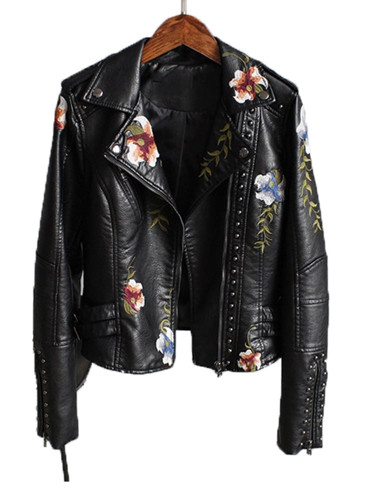 Embroidered faux hotsell leather jacket