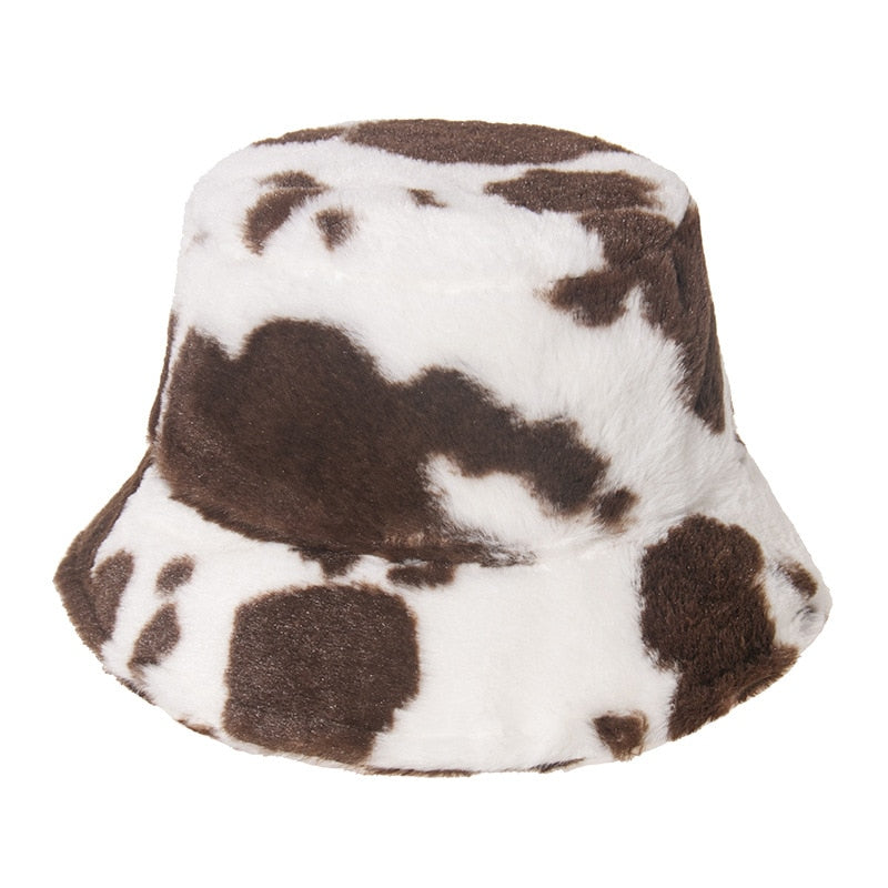 Faux Fur Cow Print Bucket Hat