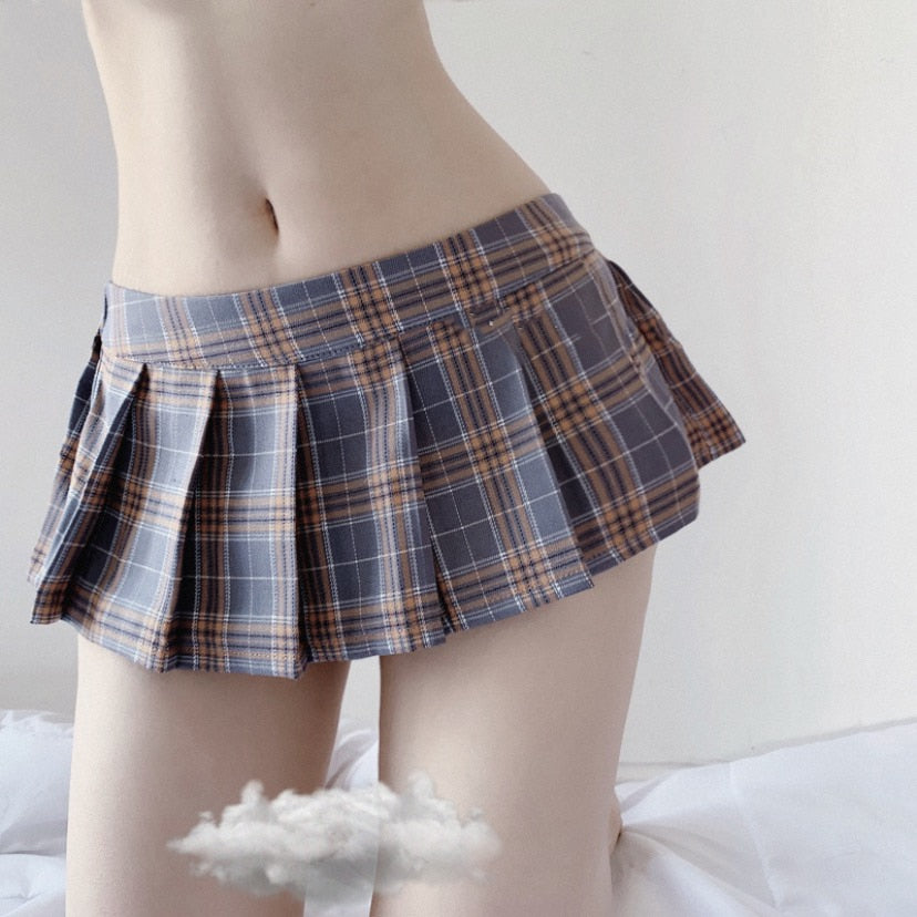 Pleated Plaid Micro Skirt