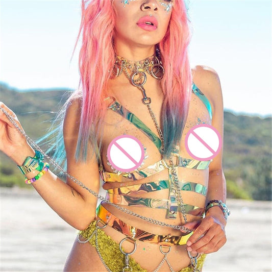 Holographic Harness Top and Choker Set