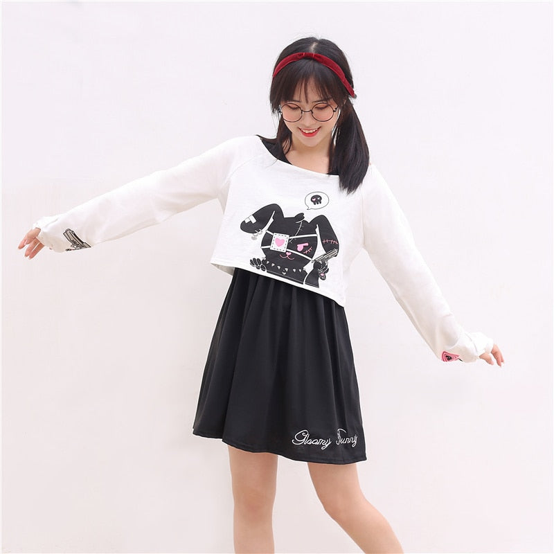 Graphic Gloomy Bunny Sweater and Dress Set