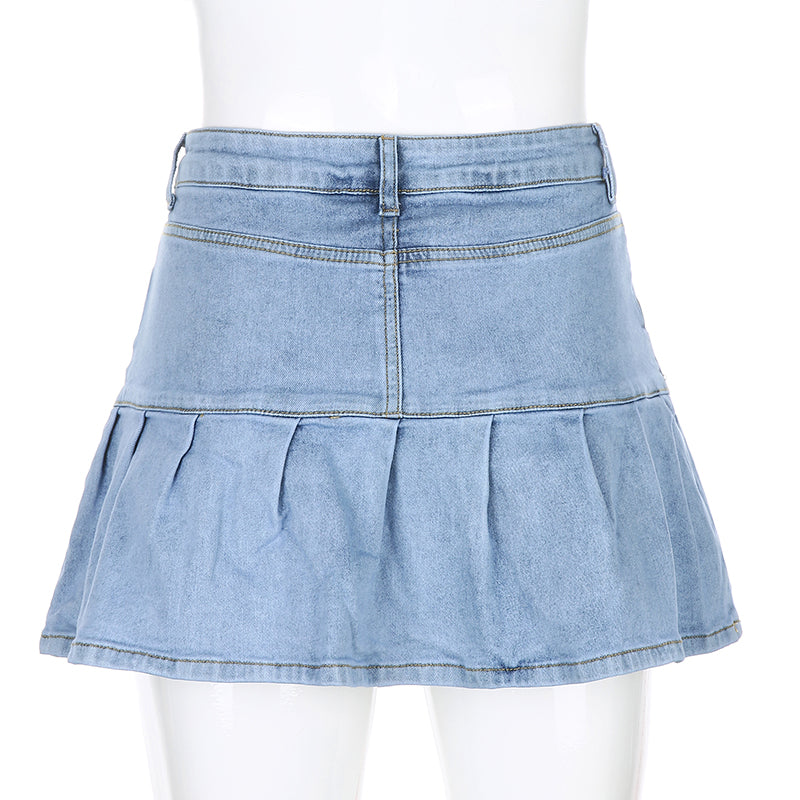 Pleated Denim Mini Skirt
