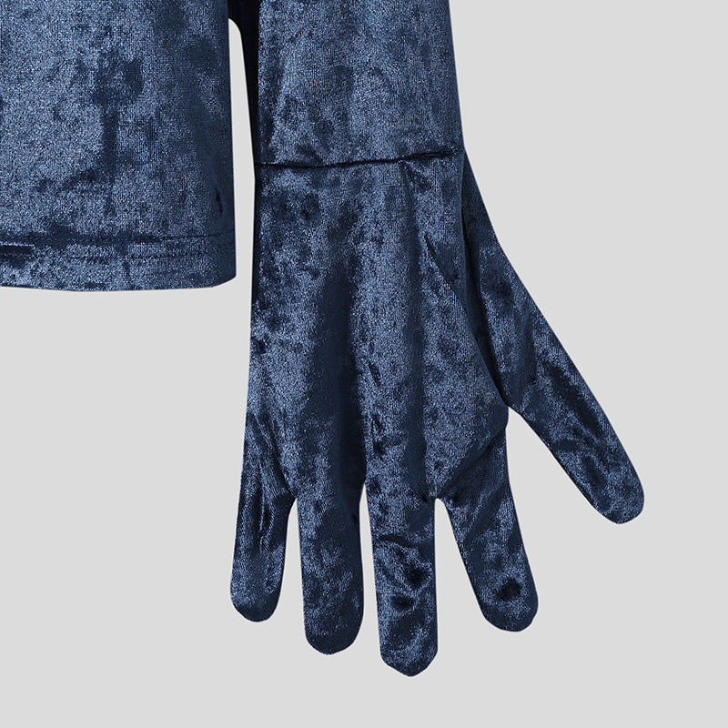 Velour Glove Sleeve Turtleneck Top
